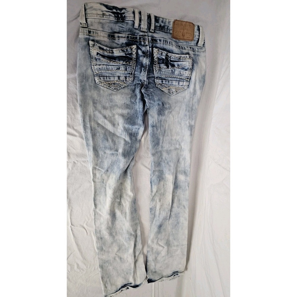 Y2K Amethyst Jeans 3 Stonewash Blue Distressed Wisker Low Rise Straight Leg - Picture 4 of 4